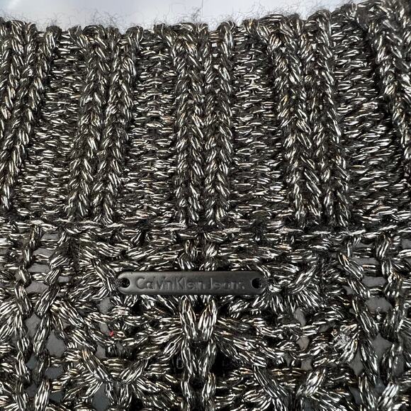 Calvin Klein Jeans Open crochet Knit Chunky Sweater Women's Med Metallic Silver - Picture 4 of 8